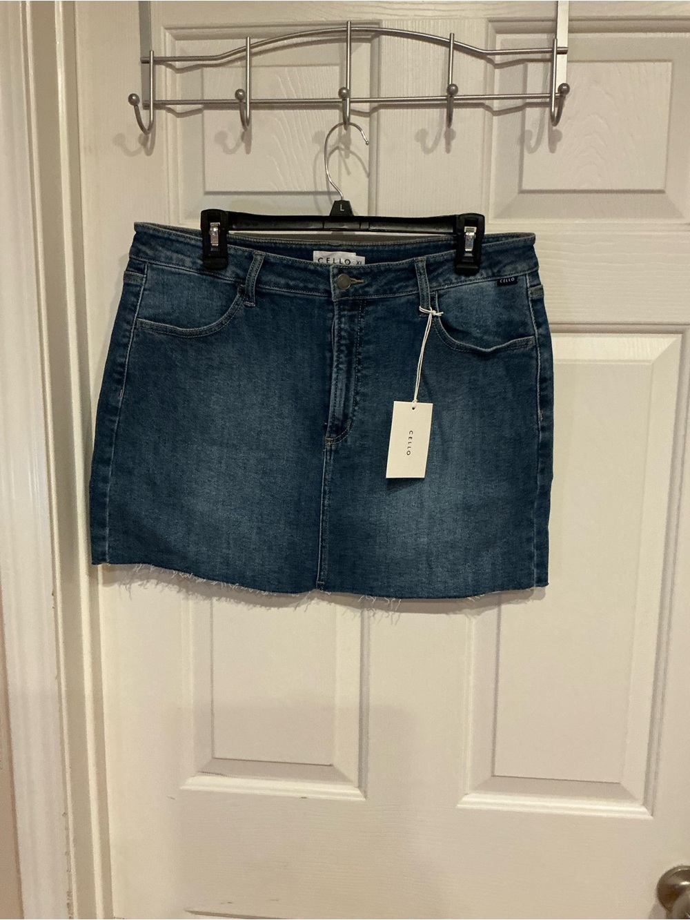 Cello Indigo Denim Mini Skirt with Frayed Hem